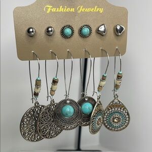Fashion Jewelry Silver and Blue Earrings Set